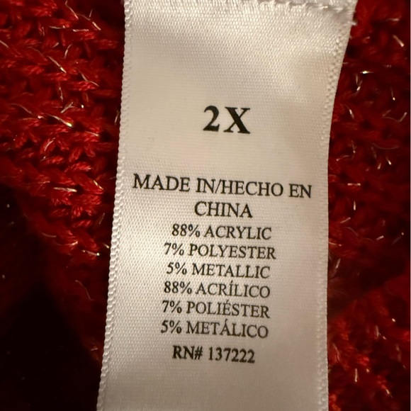 💥2/$15 Willow & Wind red silver metallic wrap split surplice sweater size 2X - Picture 9 of 10